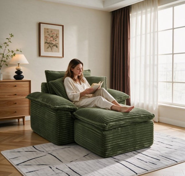 English Elm 47 Inch Oversized Chair and a Half Teddy Fleece Deep Seat Cloud Lounger with Ottoman Green W2817P546504