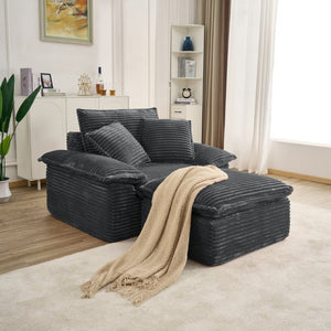 English Elm 47 Inch Oversized Chair and a Half Teddy Fleece Deep Seat Cloud Lounger with Ottoman Grey W2817P546505