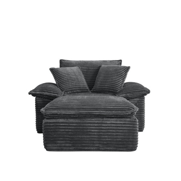English Elm 47 Inch Oversized Chair and a Half Teddy Fleece Deep Seat Cloud Lounger with Ottoman Grey W2817P546505