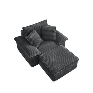 English Elm 47 Inch Oversized Chair and a Half Teddy Fleece Deep Seat Cloud Lounger with Ottoman Grey W2817P546505
