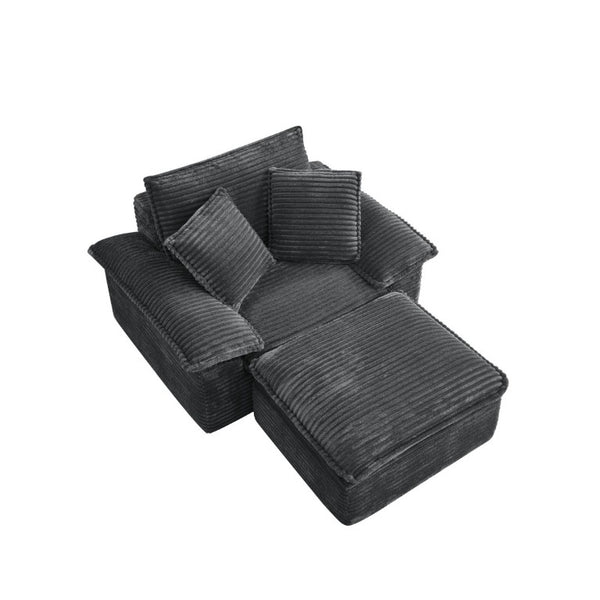 English Elm 47 Inch Oversized Chair and a Half Teddy Fleece Deep Seat Cloud Lounger with Ottoman Grey W2817P546505