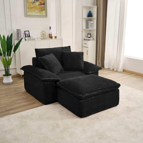 English Elm 47 Inch Oversized Chair and a Half Teddy Fleece Deep Seat Cloud Lounger with Ottoman Black W2817P546506