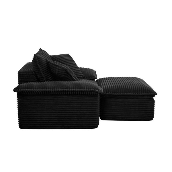 English Elm 47 Inch Oversized Chair and a Half Teddy Fleece Deep Seat Cloud Lounger with Ottoman Black W2817P546506