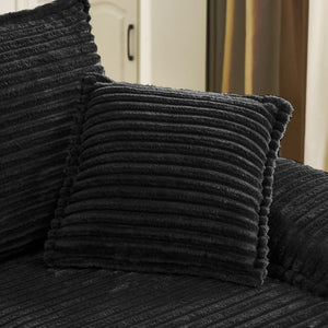 English Elm 47 Inch Oversized Chair and a Half Teddy Fleece Deep Seat Cloud Lounger with Ottoman Black W2817P546506