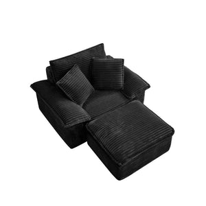 English Elm 47 Inch Oversized Chair and a Half Teddy Fleece Deep Seat Cloud Lounger with Ottoman Black W2817P546506