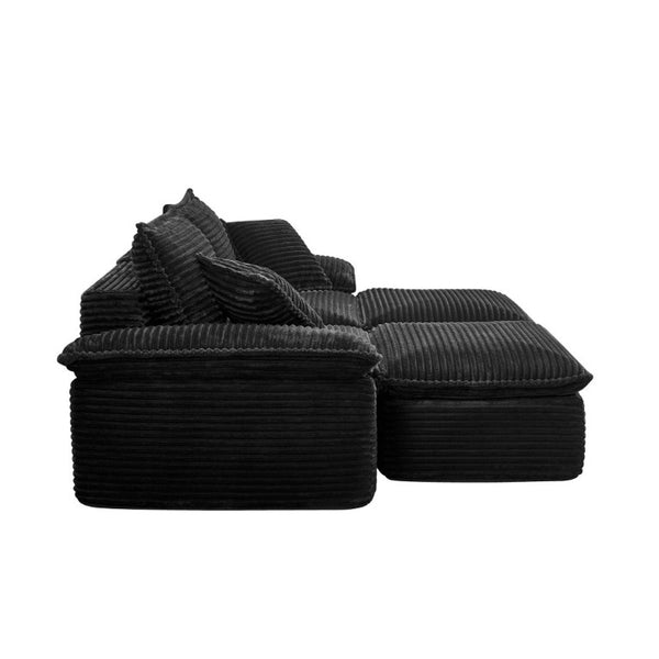 English Elm 47 Inch Oversized Chair and a Half Teddy Fleece Deep Seat Cloud Lounger with Ottoman Black W2817P546506