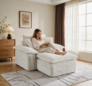 English Elm 47 Inch Oversized Chair and a Half Teddy Fleece Deep Seat Cloud Lounger with Ottoman Beige W2817P546507