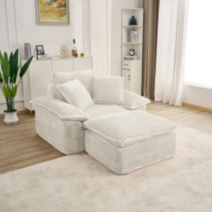 English Elm 47 Inch Oversized Chair and a Half Teddy Fleece Deep Seat Cloud Lounger with Ottoman Beige W2817P546507