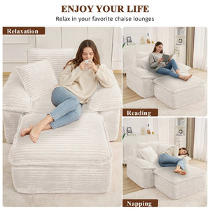 English Elm 47 Inch Oversized Chair and a Half Teddy Fleece Deep Seat Cloud Lounger with Ottoman Beige W2817P546507