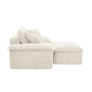 English Elm 47 Inch Oversized Chair and a Half Teddy Fleece Deep Seat Cloud Lounger with Ottoman Beige W2817P546507