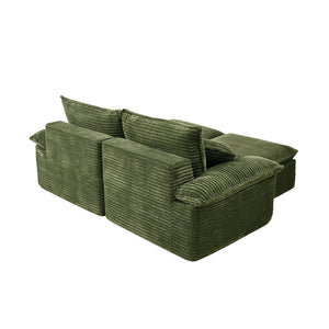 English Elm 81" Corduroy Modular Sectional with Movable Ottoman Deep Cushions for Living Room Green W2817S00010