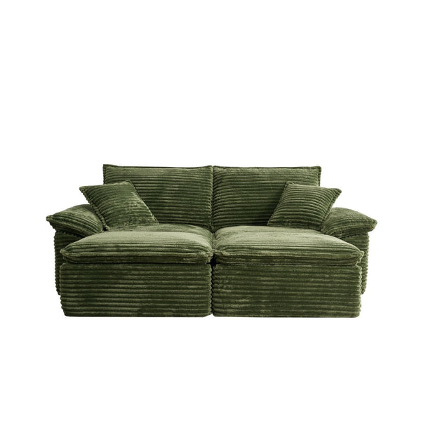 English Elm 81" Corduroy Modular Sectional with Movable Ottoman Deep Cushions for Living Room Green W2817S00010