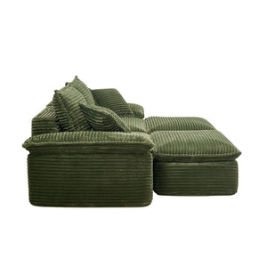 English Elm 81" Corduroy Modular Sectional with Movable Ottoman Deep Cushions for Living Room Green W2817S00010