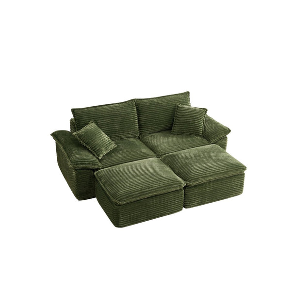 English Elm 81" Corduroy Modular Sectional with Movable Ottoman Deep Cushions for Living Room Green W2817S00010