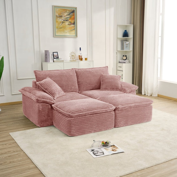 English Elm 81" Corduroy Modular Sectional with Movable Ottoman Deep Cushions for Living Room Pink W2817S00011