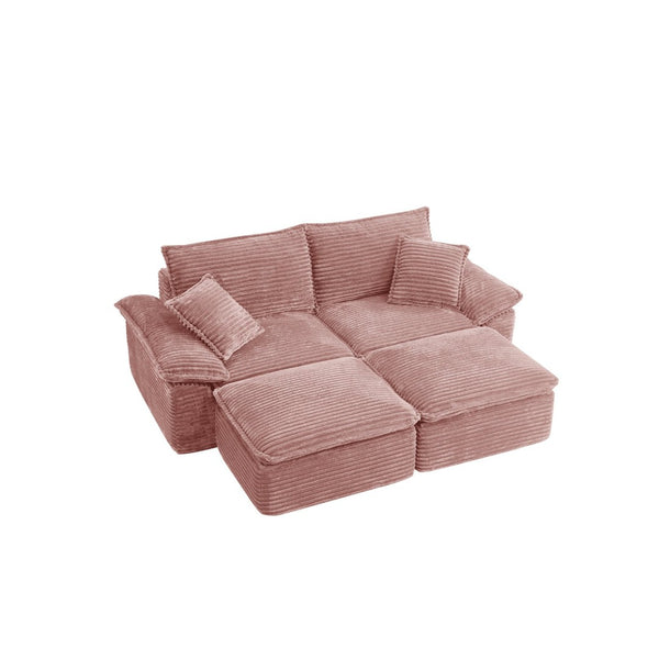 English Elm 81" Corduroy Modular Sectional with Movable Ottoman Deep Cushions for Living Room Pink W2817S00011
