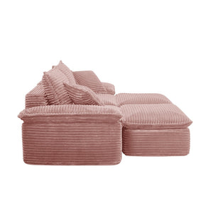 English Elm 81" Corduroy Modular Sectional with Movable Ottoman Deep Cushions for Living Room Pink W2817S00011