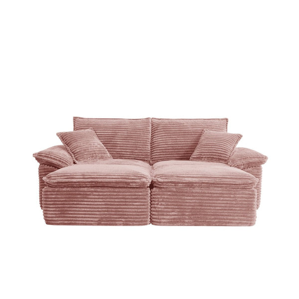 English Elm 81" Corduroy Modular Sectional with Movable Ottoman Deep Cushions for Living Room Pink W2817S00011