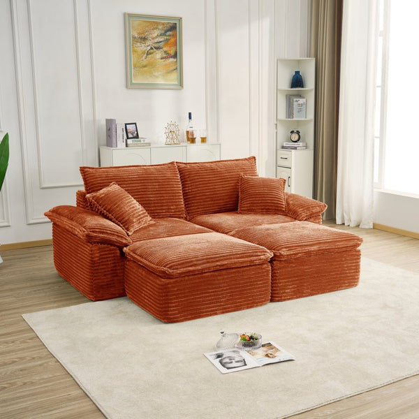 English Elm 81" Corduroy Modular Sectional with Movable Ottoman Deep Cushions for Living Room Orange W2817S00012