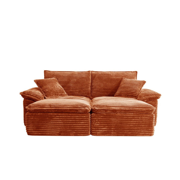 English Elm 81" Corduroy Modular Sectional with Movable Ottoman Deep Cushions for Living Room Orange W2817S00012