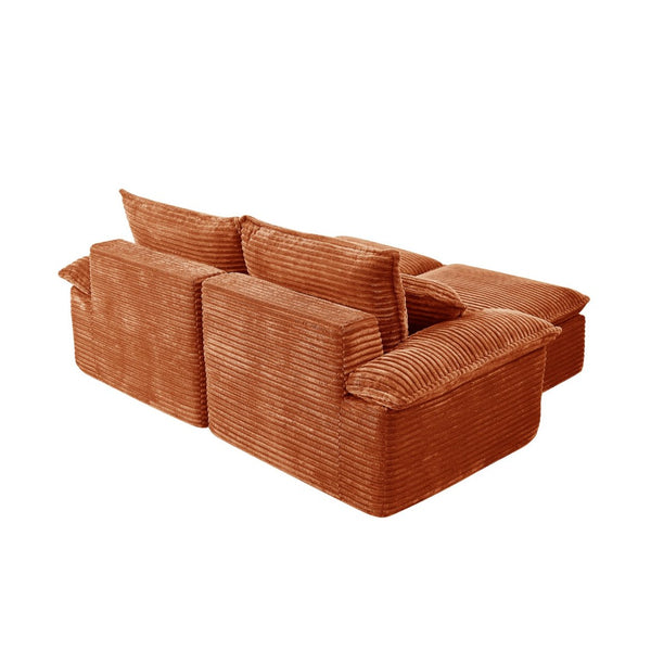 English Elm 81" Corduroy Modular Sectional with Movable Ottoman Deep Cushions for Living Room Orange W2817S00012
