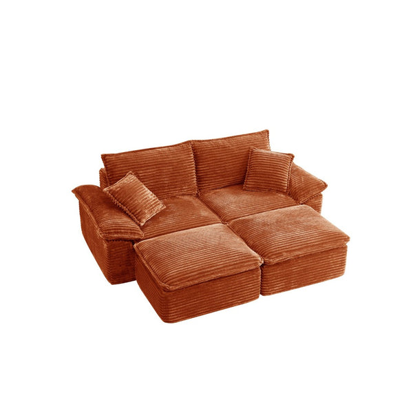 English Elm 81" Corduroy Modular Sectional with Movable Ottoman Deep Cushions for Living Room Orange W2817S00012