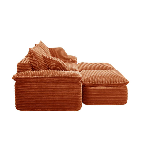 English Elm 81" Corduroy Modular Sectional with Movable Ottoman Deep Cushions for Living Room Orange W2817S00012