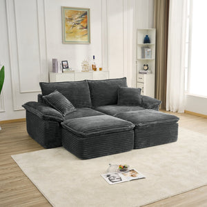 English Elm 81" Corduroy Modular Sectional with Movable Ottoman Deep Cushions for Living Room Grey W2817S00013