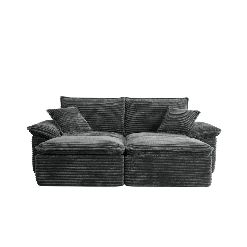 English Elm 81" Corduroy Modular Sectional with Movable Ottoman Deep Cushions for Living Room Grey W2817S00013