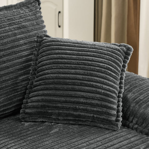 English Elm 81" Corduroy Modular Sectional with Movable Ottoman Deep Cushions for Living Room Grey W2817S00013