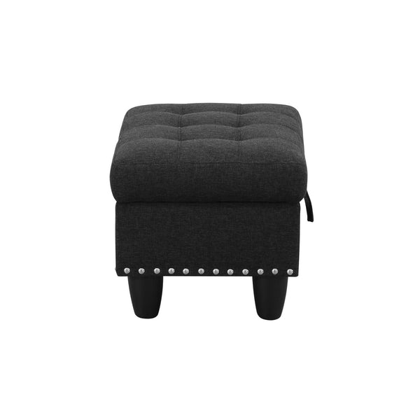 English Elm L Shaped Faux Leather Sectional Sofa with Cup Holders Tufted Nailhead Living Room Black Right W2817S00023