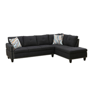 English Elm L Shaped Faux Leather Sectional Sofa with Cup Holders Tufted Nailhead Living Room Black Right W2817S00023