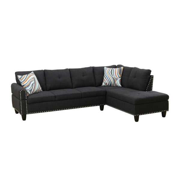 English Elm L Shaped Faux Leather Sectional Sofa with Cup Holders Tufted Nailhead Living Room Black Right W2817S00023