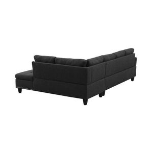 English Elm L Shaped Faux Leather Sectional Sofa with Cup Holders Tufted Nailhead Living Room Black Right W2817S00023