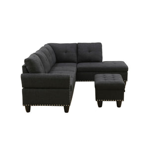 English Elm L Shaped Faux Leather Sectional Sofa with Cup Holders Tufted Nailhead Living Room Black Right W2817S00023