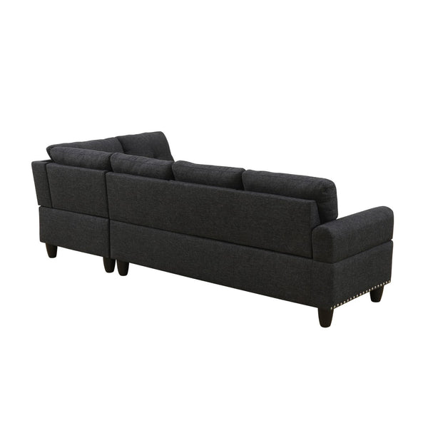 English Elm L Shaped Faux Leather Sectional Sofa with Cup Holders Tufted Nailhead Living Room Black Right W2817S00023