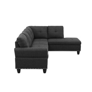 English Elm L Shaped Faux Leather Sectional Sofa with Cup Holders Tufted Nailhead Living Room Black Right W2817S00023