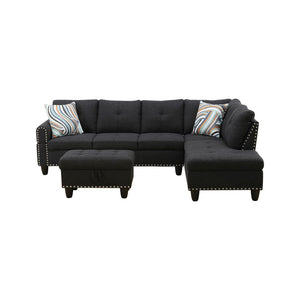 English Elm L Shaped Faux Leather Sectional Sofa with Cup Holders Tufted Nailhead Living Room Black Right W2817S00023