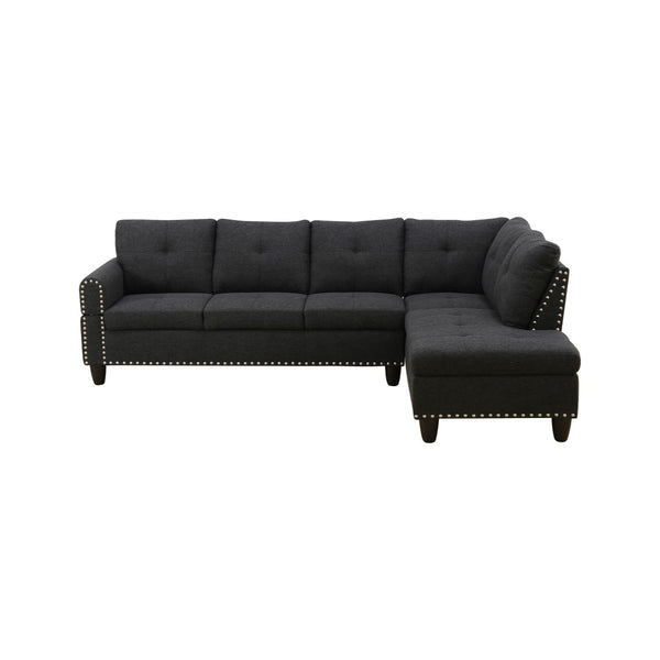 English Elm L Shaped Faux Leather Sectional Sofa with Cup Holders Tufted Nailhead Living Room Black Right W2817S00023