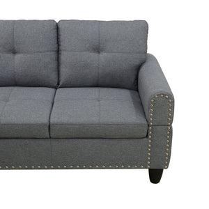 English Elm L Shaped Faux Leather Sectional Sofa with Cup Holders Nailhead Trim and Storage Ottoman Dark Gray Left W2817S00024