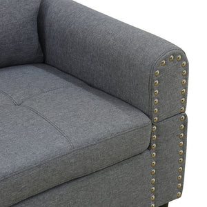 English Elm L Shaped Faux Leather Sectional Sofa with Cup Holders Nailhead Trim and Storage Ottoman Dark Gray Left W2817S00024