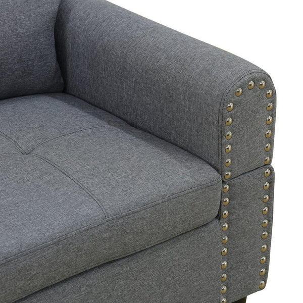 English Elm L Shaped Faux Leather Sectional Sofa with Cup Holders Nailhead Trim and Storage Ottoman Dark Gray Left W2817S00024
