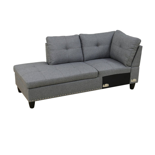 English Elm L Shaped Faux Leather Sectional Sofa with Cup Holders Nailhead Trim and Storage Ottoman Dark Gray Left W2817S00024