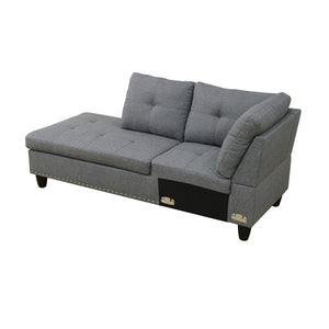English Elm L Shaped Faux Leather Sectional Sofa with Cup Holders Nailhead Trim and Storage Ottoman Dark Gray Left W2817S00024