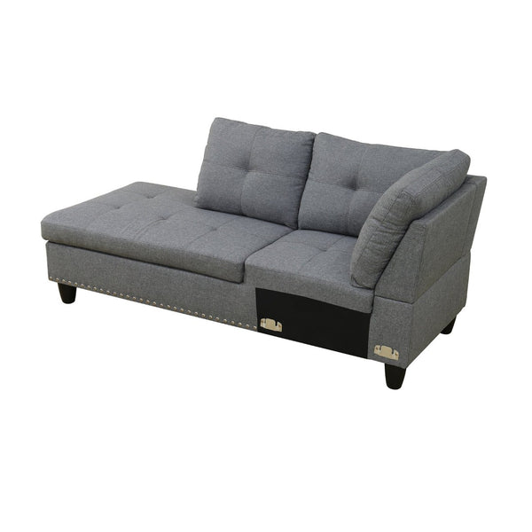 English Elm L Shaped Faux Leather Sectional Sofa with Cup Holders Nailhead Trim and Storage Ottoman Dark Gray Left W2817S00024