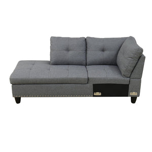 English Elm L Shaped Faux Leather Sectional Sofa with Cup Holders Nailhead Trim and Storage Ottoman Dark Gray Left W2817S00024