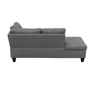 English Elm L Shaped Faux Leather Sectional Sofa with Cup Holders Nailhead Trim and Storage Ottoman Dark Gray Left W2817S00024