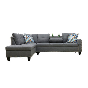 English Elm L Shaped Faux Leather Sectional Sofa with Cup Holders Nailhead Trim and Storage Ottoman Dark Gray Left W2817S00024