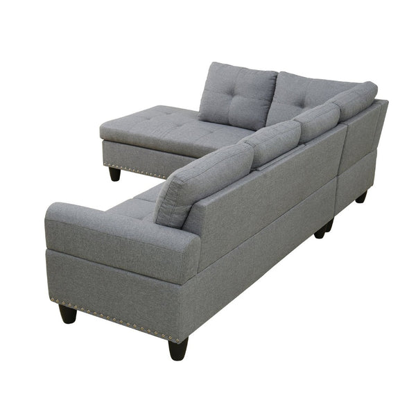 English Elm L Shaped Faux Leather Sectional Sofa with Cup Holders Nailhead Trim and Storage Ottoman Dark Gray Left W2817S00024