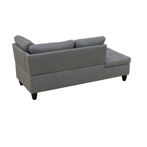 English Elm L Shaped Faux Leather Sectional Sofa with Cup Holders Nailhead Trim and Storage Ottoman Dark Gray Left W2817S00024